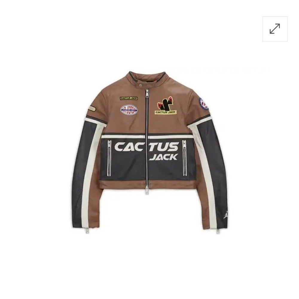 Travis Scott Brown and Black Leather Jacket with Patches
